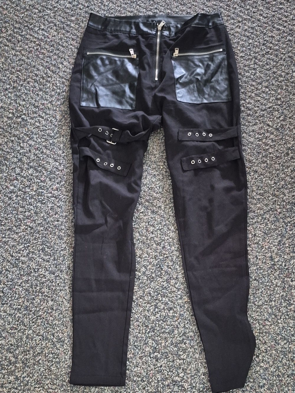 Ada Black Women's Cargo Pants with Faux Leather Patch Pockets